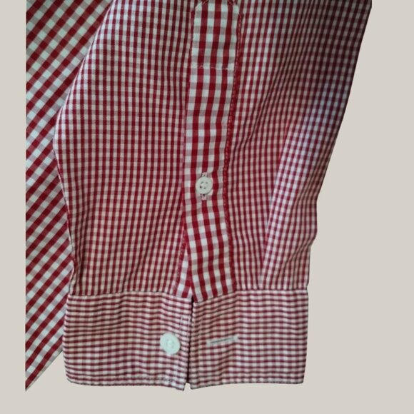Burberry London Gingham Poplin Long-Sleeve Button-Up Shirt Mens Red/White Large - Picture 7 of 12
